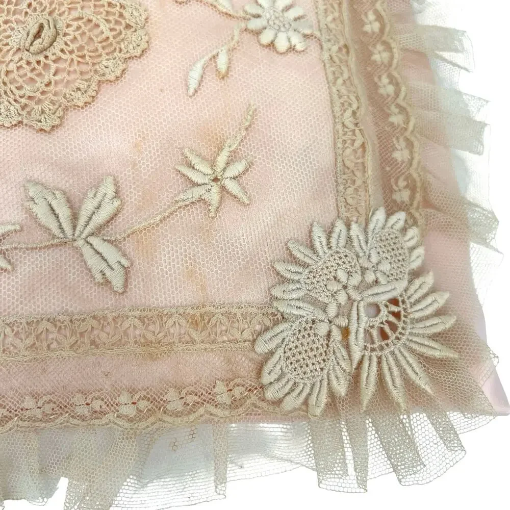 vintage French country Victorian lace detailed embroidery ruffled edges pillows